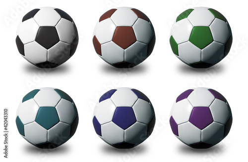 Colorful 3D soccer balls isolated on white background