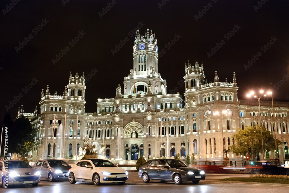 Naklejka premium Palacio de Cibeles at night, Madrid, Spain