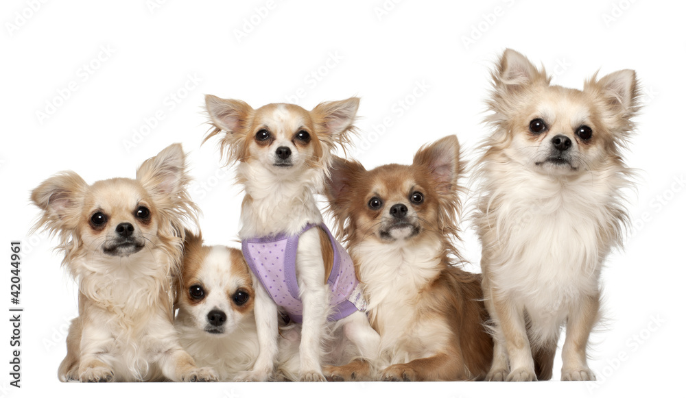 Chihuahuas, 10 months and 3 years old, sitting