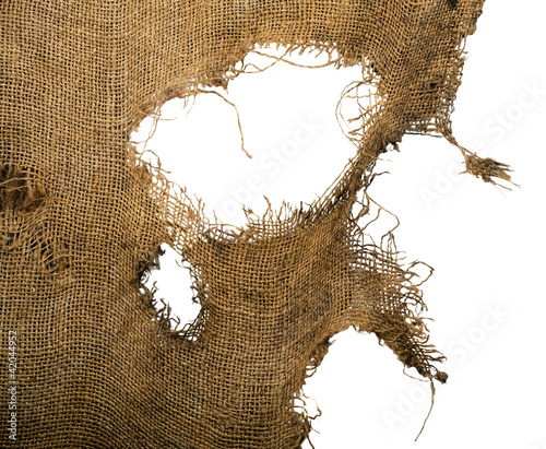 Leaky, Frayed, coarse cloth, burlap. Background. Isolated