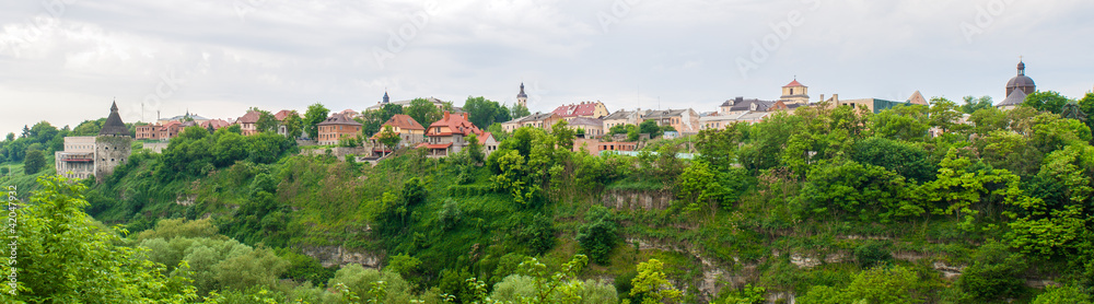 Panorama of Kamianets-Podilskyi old town from the Smotrych river
