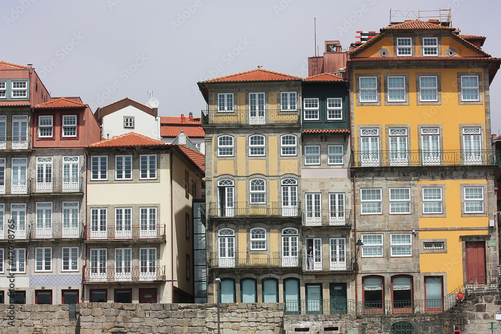 Facades of the  old houses in the town Porto. Portugal