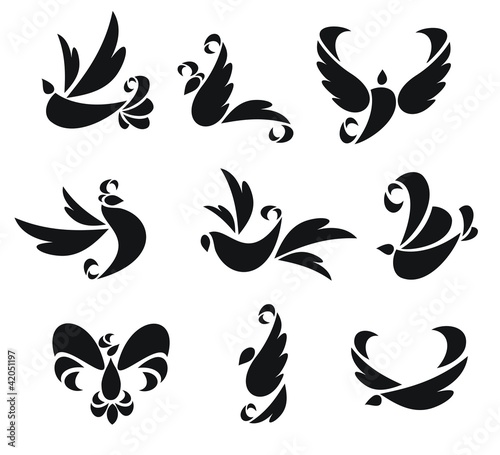 Девять силуэтов птиц
