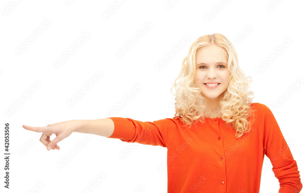 attractive student pointing her finger attractive student pointing her finger
