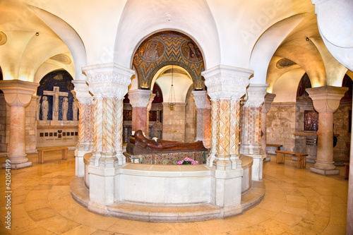 Inside of Dormition Abbey church . Jerusalem. Israel