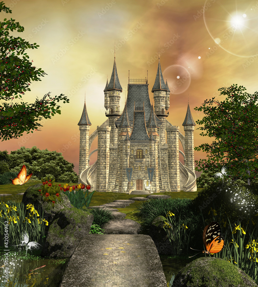 Obraz premium Zamek w zaczarowanym ogrodzie