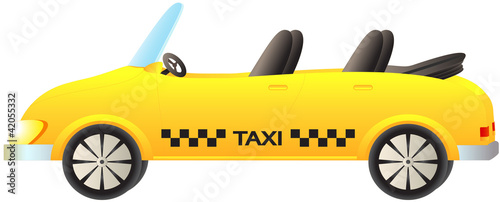 cute cartoon isolated taxi car cabriolet on white background