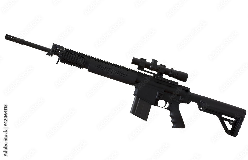 Semi auto rifle with a scope isolated on a white background Semi auto rifle with a scope isolated on a white background