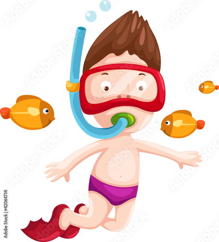 cute boy snorkeling