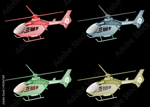 four color helicopter isolated on black