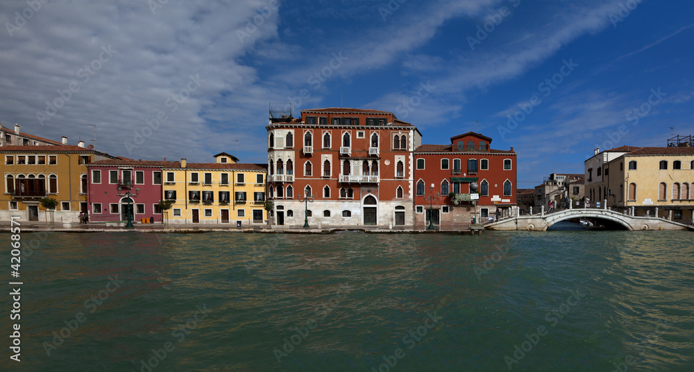 colourful buildings on outside waterway in Venice