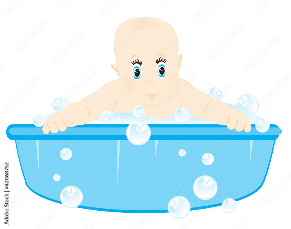 Naklejka premium Small child is washed in basin