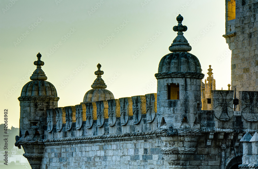 Belem Tower in Lisbon, back-lighted by the setting sun