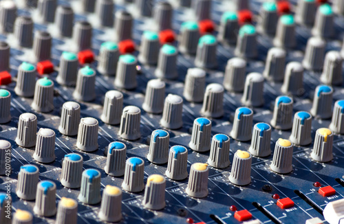 Old Dj sound mixer. Equipment for concerts.