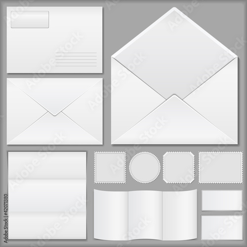 Envelopes, paper and postage stamps