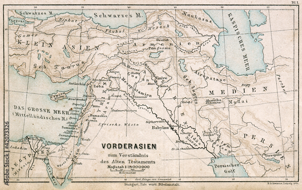 Map of the Middle East. The Bible. Germany, 1895