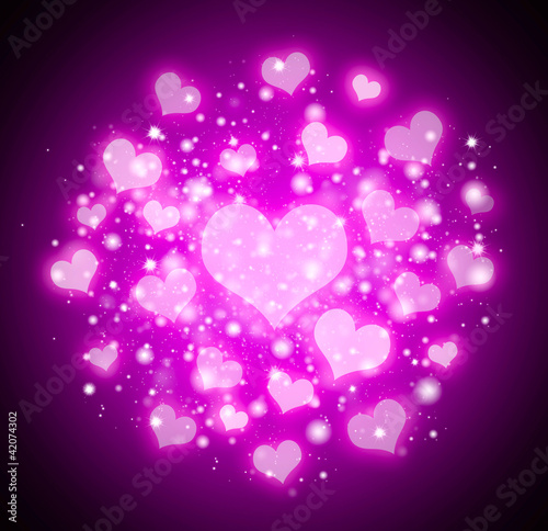 Purple abstract hearts background