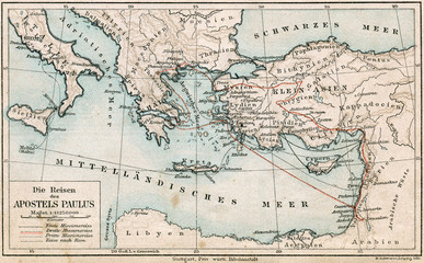 Travel Map of St. Paul. The Bible. Germany, circa 1895