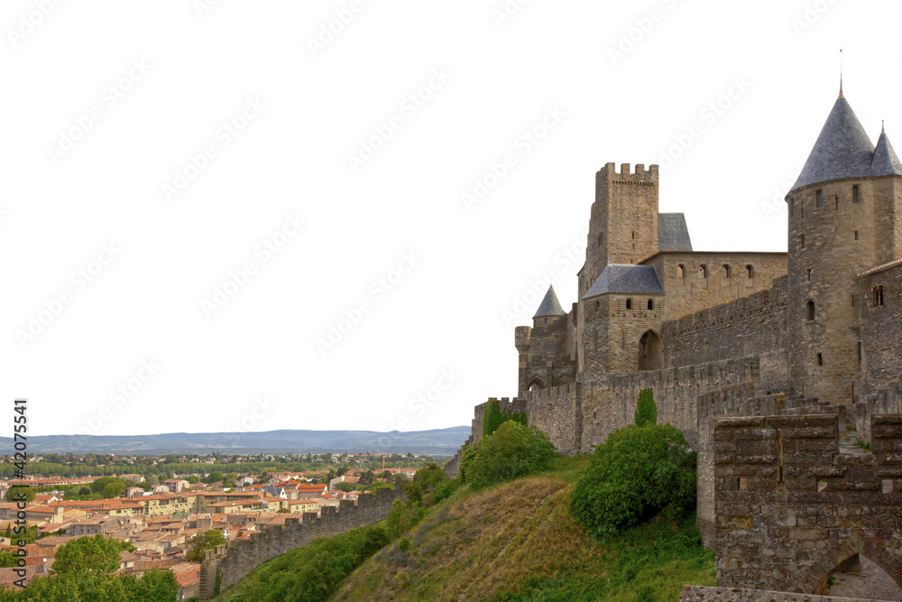 Medieval city of Carcassonne isolated on white