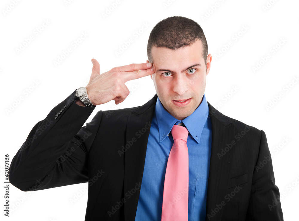 Businessman shooting himself for business problems Businessman shooting himself for business problems