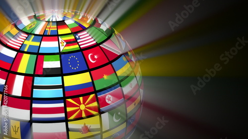 Rotating globe with world flags