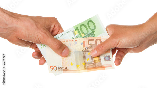 Man giving 150 euro to a woman