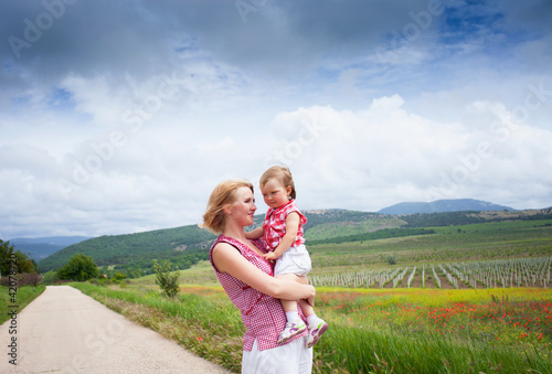 Family on the poppy field