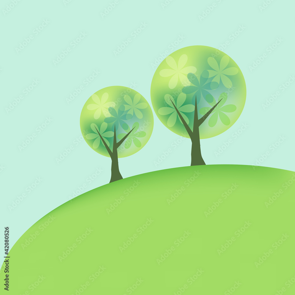 Abstract hill landscape with two trees Abstract hill landscape with two trees