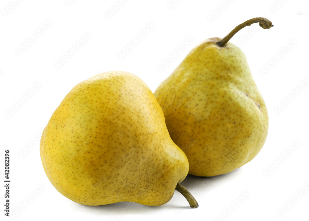 Two ripe and juicy pears on a white background Two ripe and juicy pears on a white background