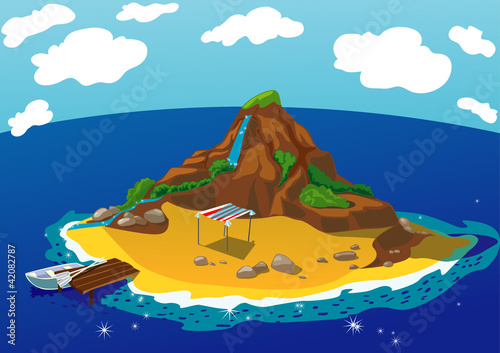 Island    tropical island with mountain and waterfall