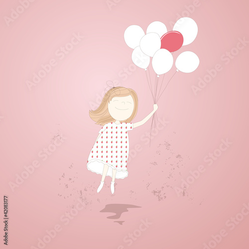 Vector illustration of a sweet girl with balloons