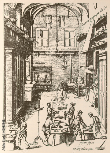 Engraving, Venice, 1570 showing kitchen tools