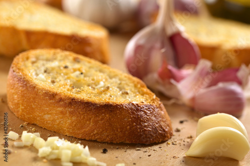 Crispy Italian antipasto Bruschetta with garlic, oil, pepper photo