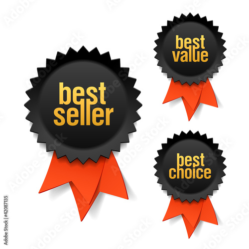 Best seller, best value and best choice labels with ribbon