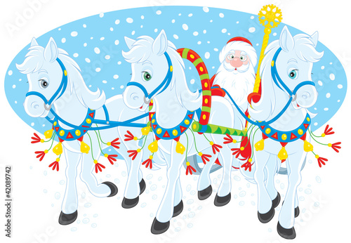 Grandfather Frost driving in his sleigh