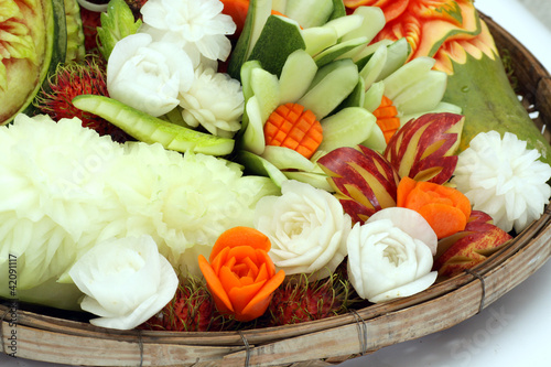 Carved fruits and vegetables in the basket