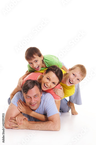 family in colorful clothes