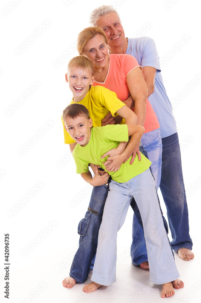 family stands on white family stands on white