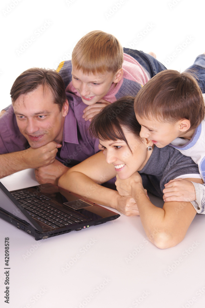 family at laptop