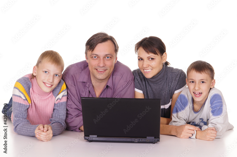 cute family with computer