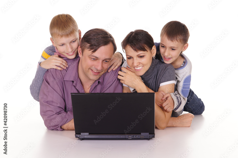 cute family with computer