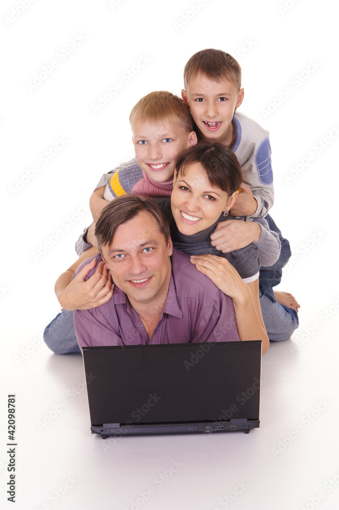 happy family with computer