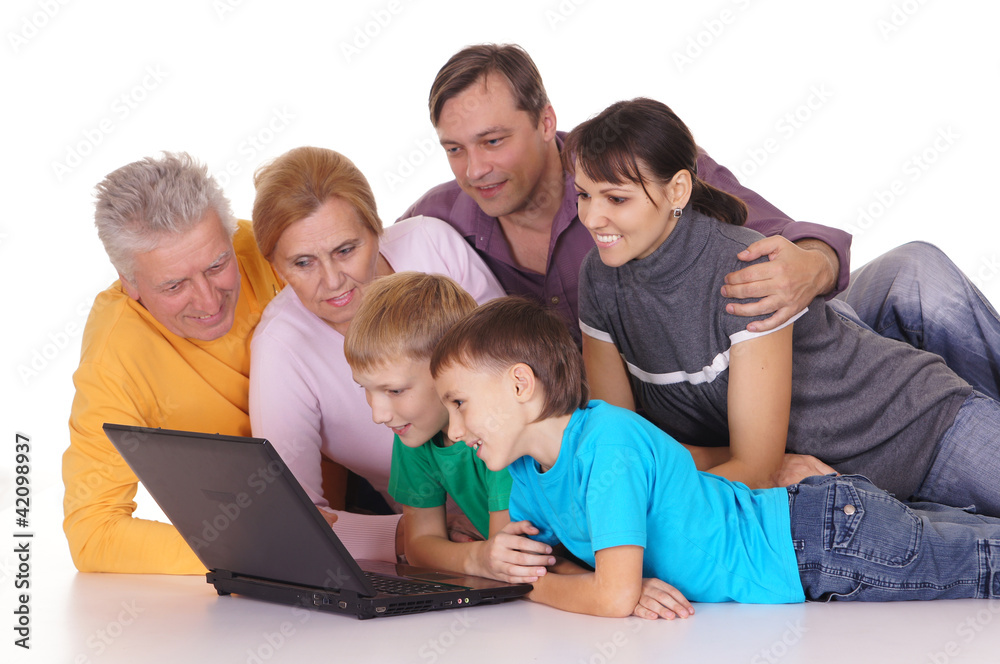 big family with laptop
