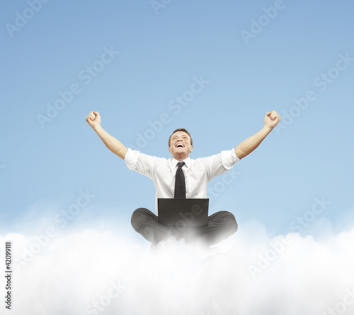 business man on a clouds. closeup