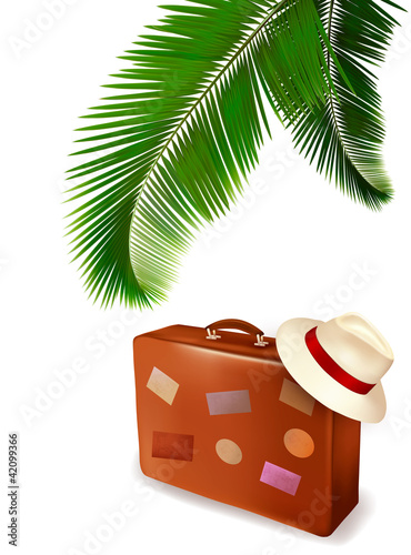 Travel background with tropical island. Summer vacation concept background. Vector. 