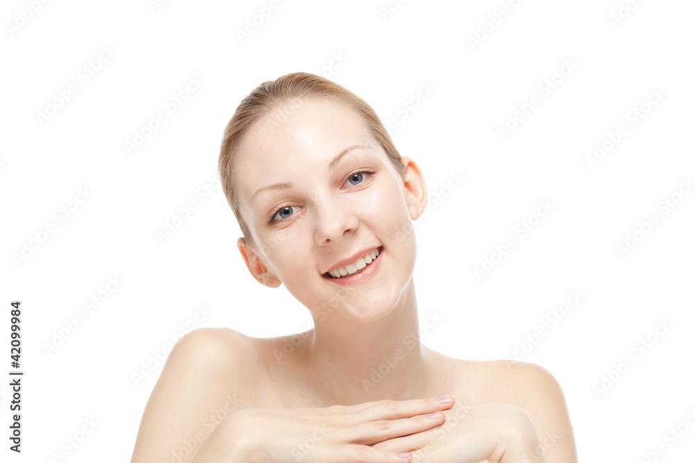 Portrait of beautiful young woman on white background Portrait of beautiful young woman on white background