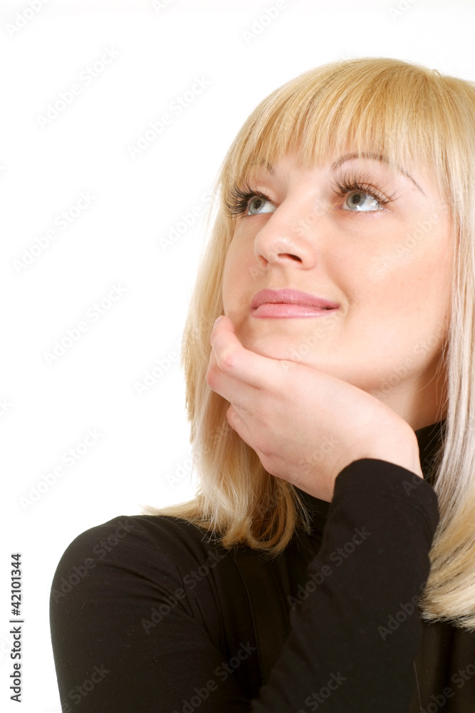 Portrait of a beautiful smile gladness blonde Caucasian woman Portrait of a beautiful smile gladness blonde Caucasian woman