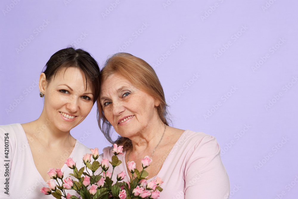 Happy Caucasian elderly woman and her daughter Happy Caucasian elderly woman and her daughter