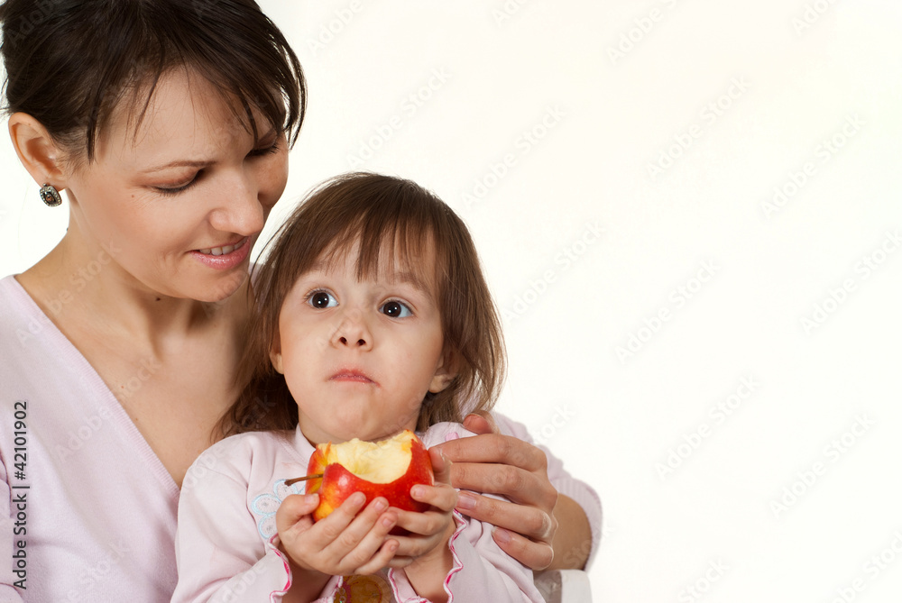 A beautiful Caucasian mother with a daughter