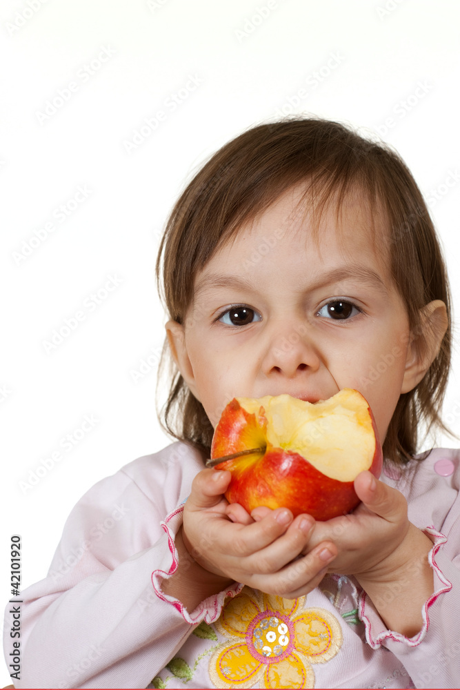 Beautiful Caucasian daughter with an apple Beautiful Caucasian daughter with an apple